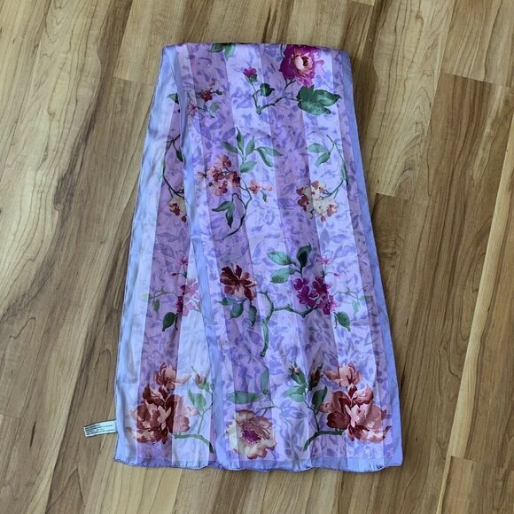 Elaine Gold Collection Purple Floral Rectangular Scarf 50” By 11” Vintage - Picture 4 of 7